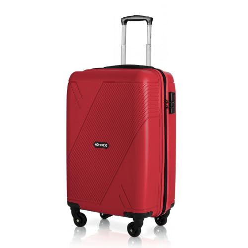 Image of HRX Icon Cabin Size Red Polypropylene Hard Shell Suitcase - Premium Travel Trolley Bag with 4 Spinner Wheels, Number Lock & Water Resistant Body
