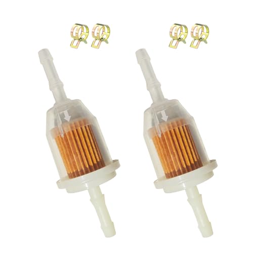 Inline Fuel Filter 1/4 with Clamps 2 Pack - Fits AM116304 GY20709 25 050 22-S for Lawn Mowers