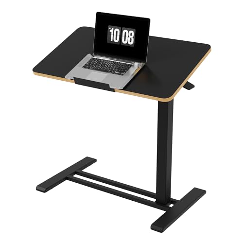 Image of FLEXISPOT H7 PRO Mobile Standing Desk Adjustable Overbed Table Pneumatic with Wheels 90Tiltable Portable Laptop Desk Rolling Computer Cart Foldable Bedside Table(27.6 inch W x 15.7 inch D, Black Maple)