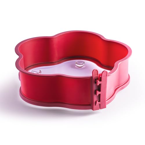 coox Springform mit Glas-Servierplatte & Glasf&uuml;&szlig;en &Oslash; 26 cm - Backen & Servieren in Einem I Antihaft-Silikon I Sp&uuml;lmaschinenfest I Kein Umsetzen I BPA-frei Rot