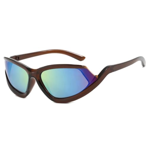Lunettes de soleil femmes punk rectangulaires café et or pour un look rétro chic