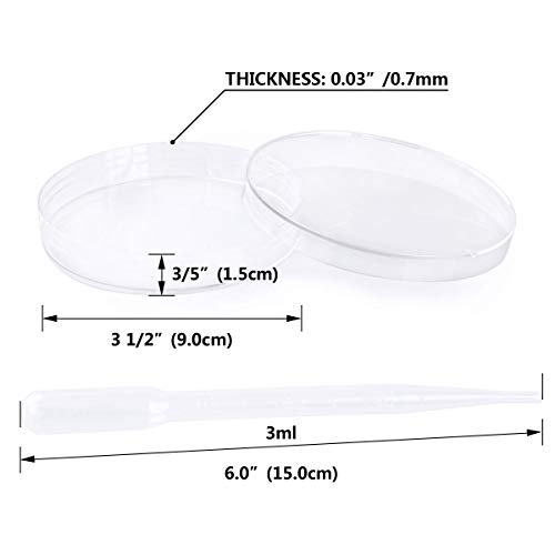 50 Pack Sterile Plastic Petri Dishes with Lid, 90mm Dia x 15mm Deep Sterile Petri Plates with 100 Pack 3 ml Plastic Transfer Pipettes, Petri Dish Set for Lab, Experiment, Biology, Microbiology Studies - Thumbnail 3