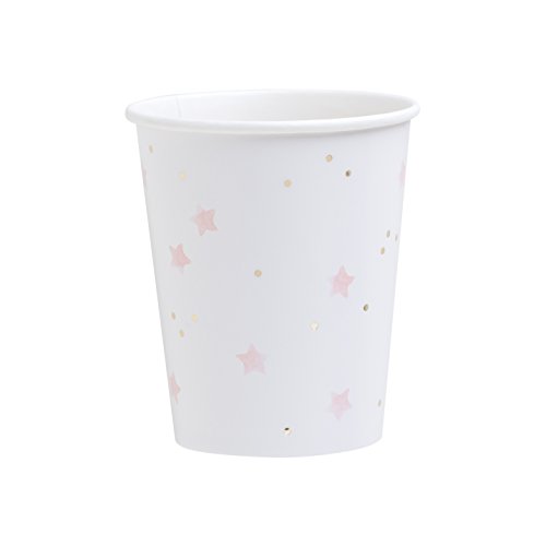 Fire and Creme Stars Foiled Paper Party Cups Gold Pink White Watercolor 9 ounce - Pack of 8