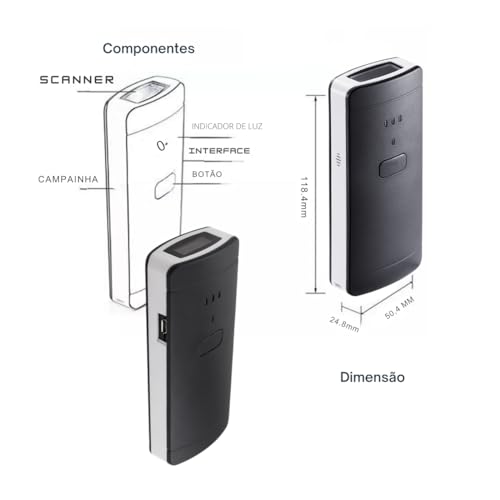 Leitor de Codigo de Barras Bluetooth 1D 2D Qr Code Sem fio Celular PC Tela Papel