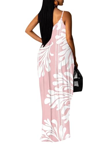 Image of Women's Summer Maxi Dress Spaghetti Strap Floral Boho Beach Long Sundress with Pockets