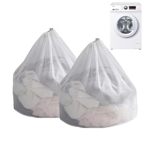 Pack of 2 Large Laundry Net for Washing Machine, Laundry Bag, Washing Machine 60 x 70 cm, Laundry Bag with Drawstring Closure, Reusable Laundry Bags Large for Underwear, Panties, Sweaters (Fine Mesh)