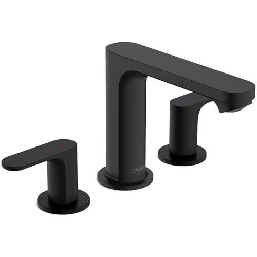 hansgrohe Rebris S Widespread Bathroom Faucet, 2-Handle, 3 Hole Bathroom Sink Faucet for Vanity with Pop-Up Drain Assembly, 1.2 GPM, Matte Black, 72530671