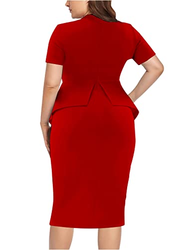 Plus Size Dress for Curvy Women Semi Formal Cocktail Party Midi Dress Bodycon Short Sleeve Bow Ruffle Pencil Dresses3