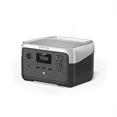 EF ECOFLOW Portable Power Station RIVER 2, 256Wh LiFePO4 Battery 1 Hour Fast Charging, 2 Up to 600W AC Outlets, Solar Generator (Solar Panel Optional) for Outdoor Camping RVs Home Use