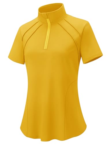 Image of LOMON Womens Golf Polo Shirts Summer Short Sleeve 1 /4 Zip Tops Moisture Wicking Casual Tennis Activewear with Pockets