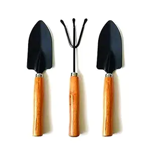 Chirayu Mart 3pcs Gardening Tools Wooden Handle Small Sharp Shovel Rake ! Gardening Tool Set Wood Handle Cultivator, Gardening Trowel, Forks, Gardening Tool Set, Gardening Hand Cultivator, Small Trowel with Wooden Handles. Mini Garden Tool Set Gardening Shovels, Spade, Rale with Wooden Handles