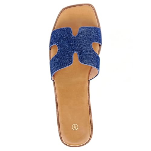 KENMITDY Sandals for Womens Slip On Fashion Flat Sandals Soft Memory Foam Slides Comfortable Leather Open Toe Slide Summer Dressy Denim Size 8 — view 5
