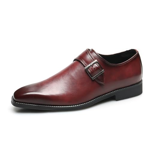 Men's Leather Square Toe Monk Strap Loafers,Classic Slip on Dress Shoes,Low Top Formal Business Oxford Shoes