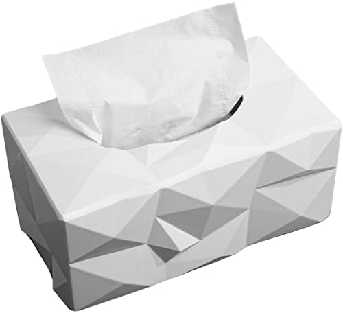 MLYZGY Tissue Box Cover,Rectangular Melamine Resin kleenex Tissues Boxes Geometry Block Tissue Box Holder for Bathroom Vanity, Countertops, Dressers, Night Stand, Parlors and Office Home Decor (White)