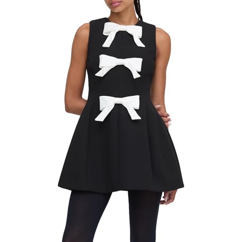 Women's Bow Front Mini Dress Sleeveless Crewneck Cute Cocktail Party Dress2