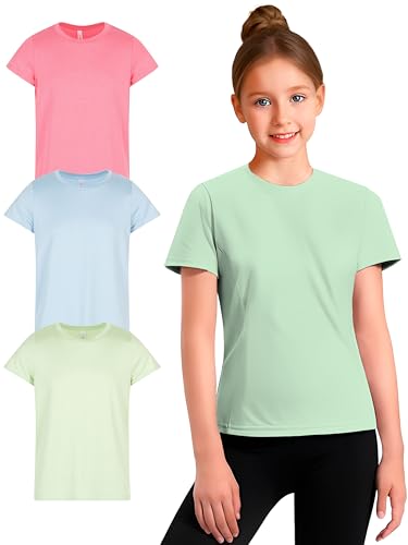 Girl's Athletic Shirts 3 Pack Crew Neck Short Sleeve Tees Summer Active Tops for Teen Girls Soccer & Sports Tshirts for Teens