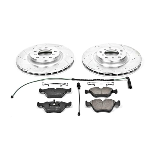 Image of PowerStop Front Brake Kit for BMW M3 2001-06 - Drilled and Slotted Disc Rotors with Carbon-Fiber Ceramic Brake Pads Replacement, K2903