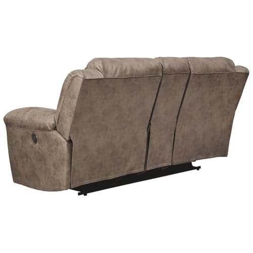 Image of Signature Design by Ashley Stoneland Faux Leather Power Double Reclining Loveseat with Center Console, Light Brown