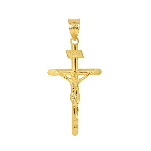Solid 10k yellow gold cross inri crucifix pendant (1.39")