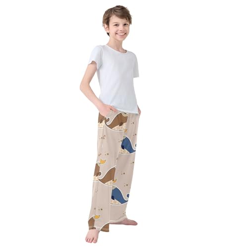 Whale Blue Brown Boys Pants Boys Athletic Pants Long Pant for Boywith Pockets Wide-Leg Size 6-14Y 7