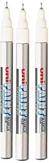 Uni Colour Extra Fine (0.8mm) PX-203 Silver Oil Paint Marker Pen Metal Glass Wood Plastic Stone Outdoor mm Metal Nib Tip (Pack Of 3)