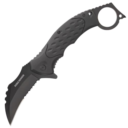 Ridge Runner Field Shadow Karambit Knife - Stainless Steel Blade, Non-Reflective, TPR Handle, Open-Ring Pommel, Pocket Clip