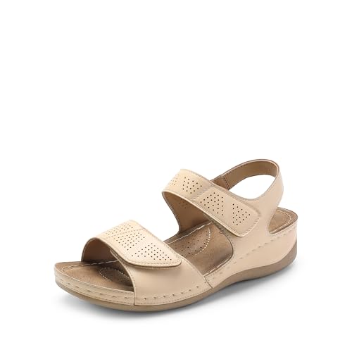 DREAM PAIRS Women's Comfortable Dressy Flats Sandals Open Toe One Band Casual Walking Sandals for Summer 10 Nude