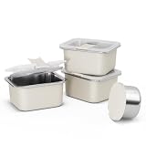 Bakpoco Stainless Steel Snack Box Containers for Kids, 3 Packs 12 oz Leak-Proof Microwave-safe Small Food Storage Container with Lid, Metal Compact Bento Lunch Box Container for School Travel