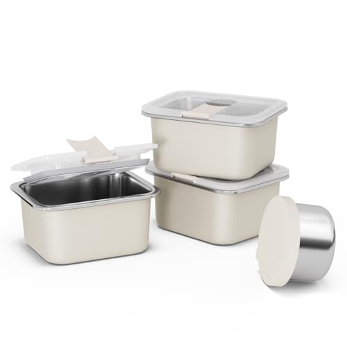 Image of Bakpoco Stainless Steel Snack Lunch Containers for Kids, 3 Packs 12 oz Leak-Proof Lunch Box Containers, Microwave-Safe, Convenient Metal Small Food Storage Container with Lid for School, Work