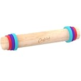 Chefclub Kids - Rouleau à Pâtisserie Ajustable en Bois - 3 Anneaux en Silicones Amovibles pour 3 Différentes Épaisseurs de Pâtes