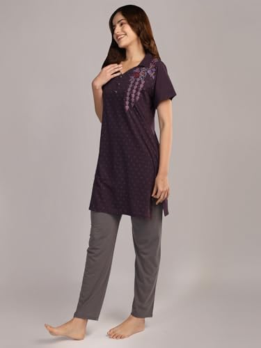 Image of Duchess Women's Cotton Embroided Long Length Night Suit Set