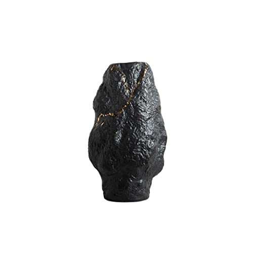 Vase en céramique texturé effet pierre avec finitions dorées