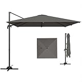 Outsunny 10 FT Cantilever Patio Umbrella, Square Offset Umbrella with Crank Handle, Cross Base and Tilt, Garden Parasol for Outdoor Sun Shade with 360° Rotation, Dark Grey