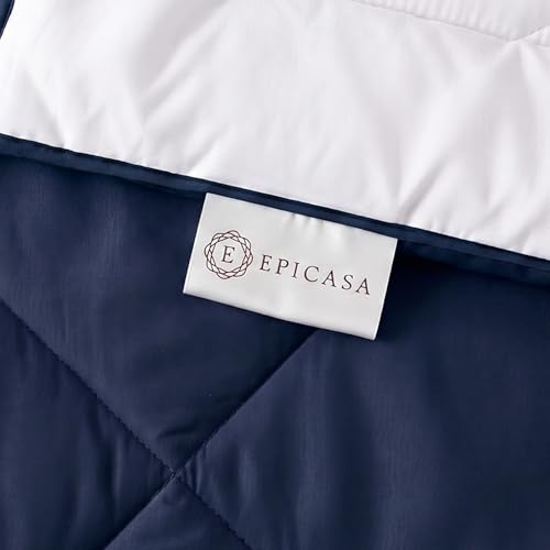 Image of Epicasa Reversible Comforter | 200 GSM Thermal Bonded Fill | 110 GSM Micro Peach Fabric | All Season AC Quilt | Diamond Quilted | Lightweight Duvet Blanket for Home Bedroom | Navy Blue & Pure White