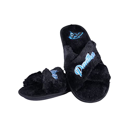 Image of FOCO Womens NFL Team Script Wordmark Fuzzy Cross Slide Slippers