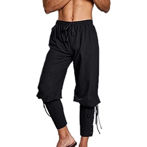 oytto Medieval Gothic Trousers for Men's Middle Ages Retro Cosplay Linen Trouser Viking Renaissance Pants (Black,M,M) Cover