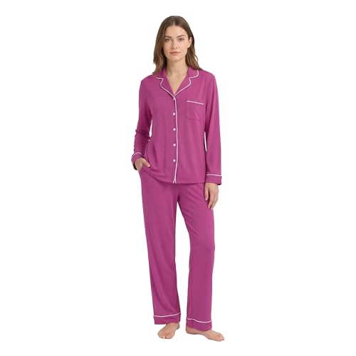 Image of HEARTNICE Womens Pajama Set, Soft Long Sleeve Pajamas & Long Pants with Pockets, Button-up Sleepwear Lounge Pjs