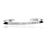 Uloveido 4mm Memorial Bracelets Inspirational Gifts for Women,Stainless Steel Personalized Engraved A Piece of My Heart Lives in Heaven Bracelets Cuff Bangle for Mom Dad Y466