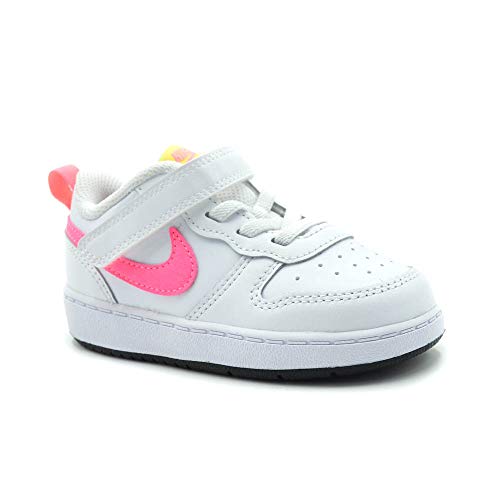 Nike Court Borough Low 2 (GS) Kids Basketball Shoes, White White Sunset Pulse Light Zitron Black 4C