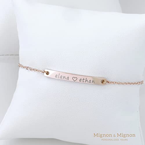 MignonandMignon Dainty Name Bar Bracelet in Handmade Initial Jewelry Friendship Women Best Friend Mom Sorority Mothers Day Gifts From Daughter - 2BR3