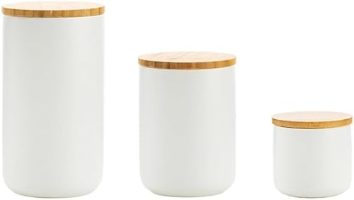 AZIEBAY セラミック保存ジャー 密封容器 キッチン用 穀物 米 コーヒー豆 茶 ナッツ 大容量 木製蓋付き ホワイト
