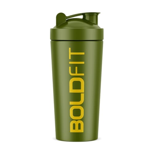 Boldfit Army Green Steel Shaker Bottle, 700ml, Protein Shakes, Sports, BPA Free, Stainless Steel, 100% Leakproof Guarantee