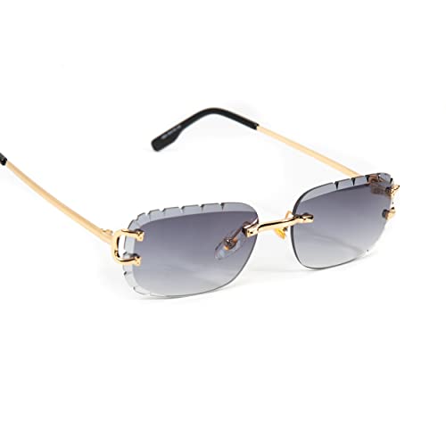 Street Knitted Men's Women's Purple Gradient Tint Rimless Hand Carved Diamond Cut Gold Wire Metal Frame Gem Cut Lens Sunglasses Purple Smoke Lens Frameless Square Hip Hop Sun Glasses Shades4