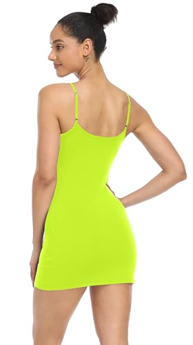 Image of Qaffier Full Slips Dress for Women Adjustable Spaghetti Strap V Neck Under Dress Camisole Mini Slip Dress