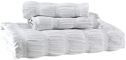 White Seersucker Bedding with Ruffles Pillowcases Soft Microfiber Plain Seersucker Duvet Cover Bed Linen Set with Zipper Closure for Teens Adults (3PCs King Size 220x230cm)