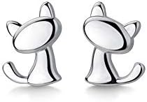 Cute Cat Stud Earrings S925 Sterling Silver Minimalist Lovely Pet Animal Tiny Cartilage Earring Ear Studs Piercing Hypoallergenic Jewelry Gifts for Women Girls