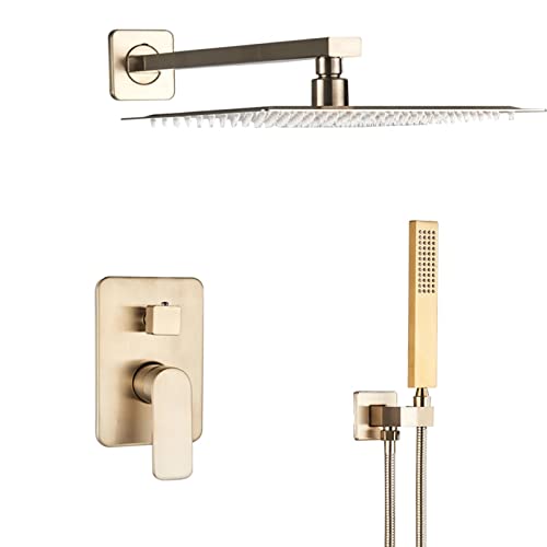 Ensemble de douche mural or brossé 12" avec kit de soupape haut de gamme