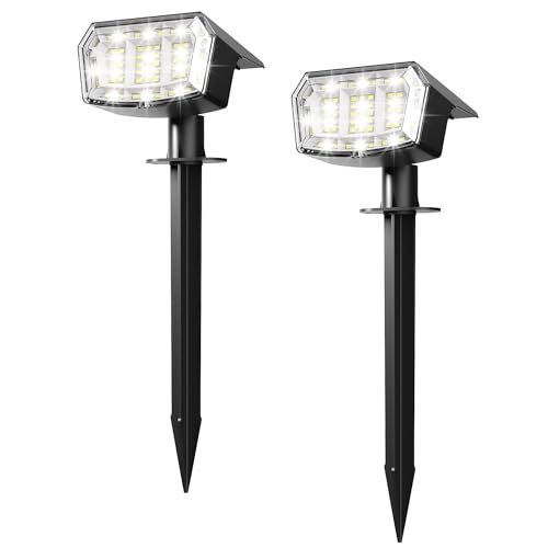 Solar Spot Lights Outdoor Garden, 63 LED Solar Powered SpotLights, 3 Modes, IP65 Waterproof Garden UpLighters for Yard Pathway Patio Driveway (2 Pack,Cold White)