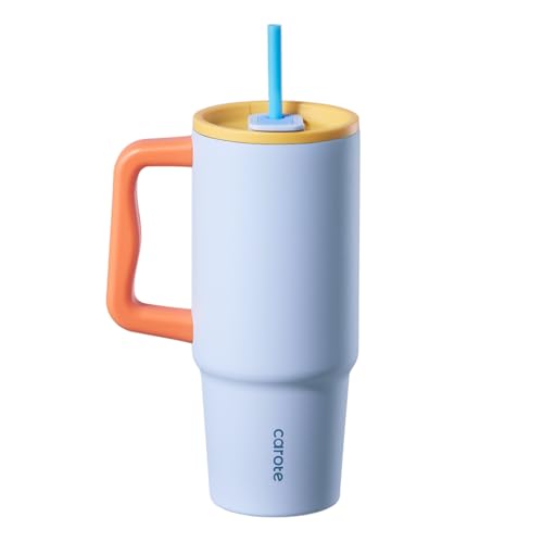 CAROTE カローテ 水筒 1020ml 真空断熱 タンブラー大容量 保温保冷 ステンレスマグボトル (ストロー付き・直飲み可能)ハンドル付き 軽量設計 食洗機対応 大口経で洗いやすい BPAフリー アウトドア キャンプ オフィス ブルー