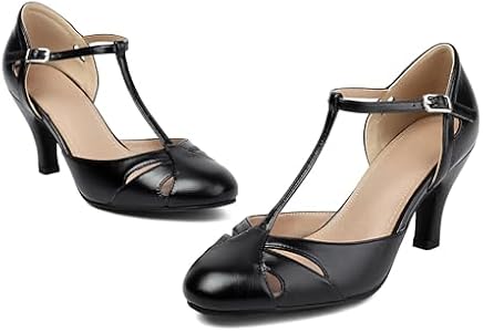 elerhythm Dames Mary Jane Vintage Hakken Gatsby 1920er Jaren Pumps Gesloten Teen 1950er Victoriaanse Schoenen, rood, 38 EU